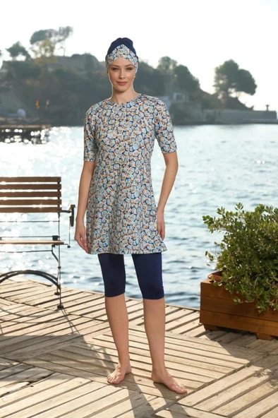 Estiva 25834 Dijital Desenli Kısa Kol Yarı Kapalı Mayo - 4