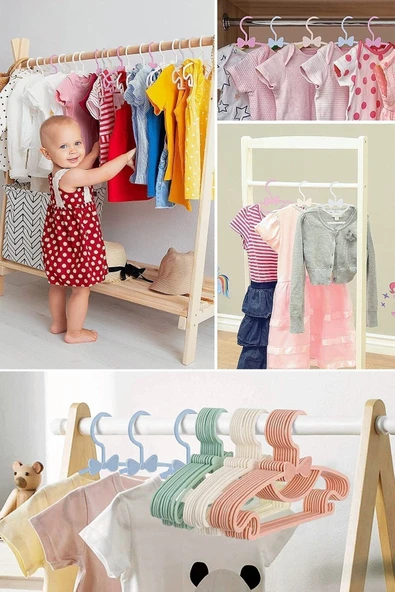 Morpanya Sweet 48 Adet Pembe Bebek Elbise Askısı 30 Cm Fiyonklu Kelebek Bebek Çocuk Kıyafet Askısı - 5