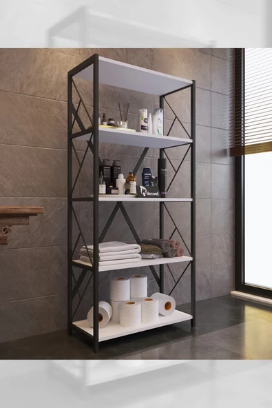 Morpanya Mony Metal Banyo Rafı Ünite 5 Raflı Banyo Düzenleyici Raf Deterjan Havlu Rafı 150 Cm Beyaz - 3