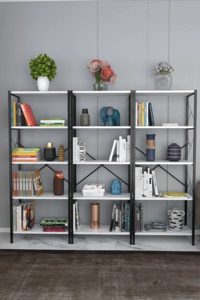 Morpanya Star Metal Kitaplık 5 Raflı Çok Amaçlı Dosya Kitap Rafı Ofis Salon Raf 150 Cm - 2