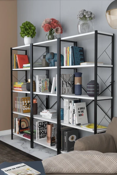 Morpanya Star Metal Kitaplık 5 Raflı Çok Amaçlı Dosya Kitap Rafı Ofis Salon Raf 150 Cm