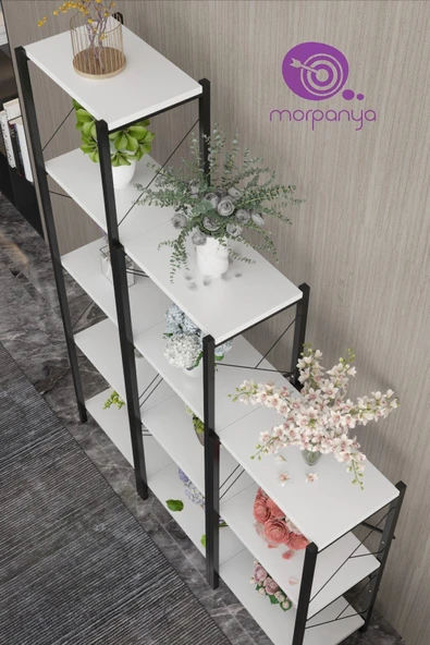 Morpanya Arvera Merdiven Metal Çiçeklik Saksılık 3 Bölmeli Bahçe Balkon Çiçeklik Rafı Malzeme Dolabı - 3