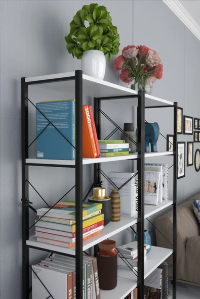 Morpanya Blue Metal Kitaplık 5 Raflı Çok Amaçlı Dosya Kitap Rafı Ofis Salon Raf 150 Cm - 3