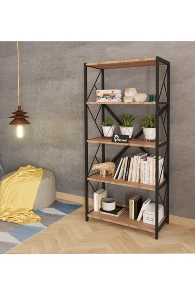 Morpanya Sera Metal Kitaplık 5 Raflı Çok Amaçlı Dosya Kitap Rafı Ofis Salon Raf 150 Cm Ceviz - 3