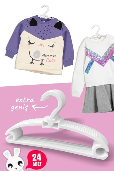 Morpanya Honey Bebek Elbise Askısı 24 Adet Bebek Askısı Çocuk Kıyafet Askısı  Beyaz Fiyonk Askı
