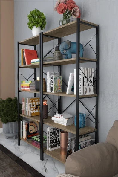 Morpanya Blue Metal Kitaplık 5 Raflı Çok Amaçlı Dosya Kitap Rafı Ofis Salon Raf 150 Cm