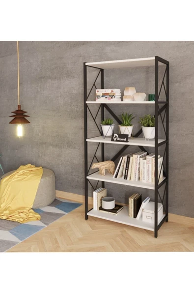 Morpanya Sera Metal Kitaplık 5 Raflı Çok Amaçlı Dosya Kitap Rafı Ofis Salon Raf 150 Cm Beyaz - 4