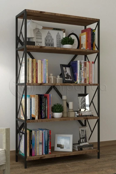 Morpanya Ural 5 Raflı Geniş Metal Kitaplık Dosya Kitap Rafı Ofis Salon Metal Raf 90x180 Siyah Ceviz - 4