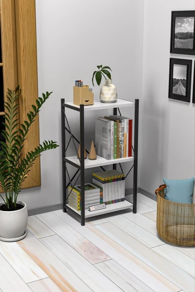 Morpanya Veni Metal Tekli Kitaplık 3 Raflı Çok Amaçlı Dosya Kitap Rafı Ofis Salon Rafı