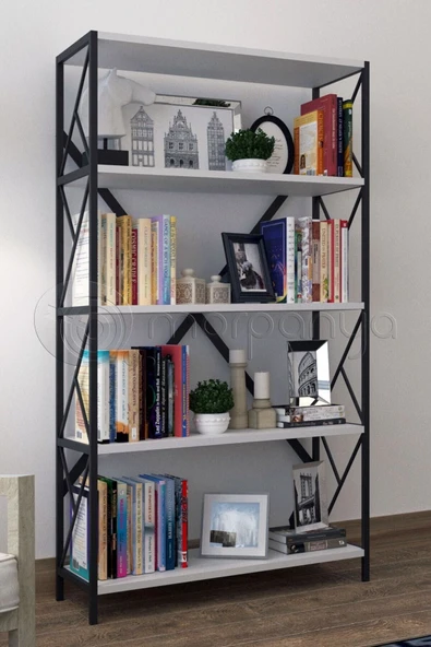 Morpanya Ural 5 Raflı Geniş Metal Kitaplık Dosya Kitap Rafı Ofis Salon Metal Raf 90x180 Siyah Beyaz - 4