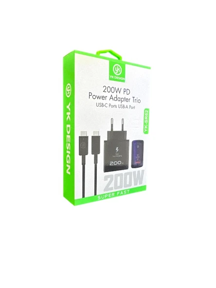YK Design YK-SR62 200W USB+PD Şarj Başlığı ve TypeC-TypeC Kablo