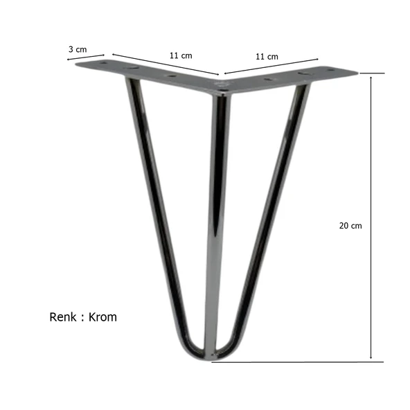 4 Adet Çubuk Ayak Metal 20 cm Krom Mobilya Koltuk Ayağı - 3