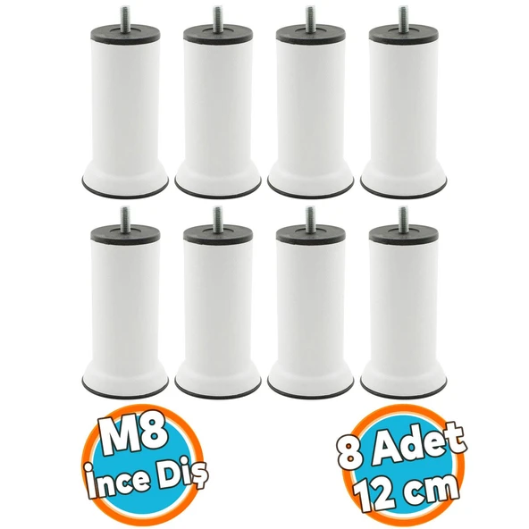 Mobilya Metal Yatak Kanepe Baza Koltuk Orta Destek Ayağı M8 Civata Beyaz Metal Ayak 12 Cm 8 Adet ürün görseli