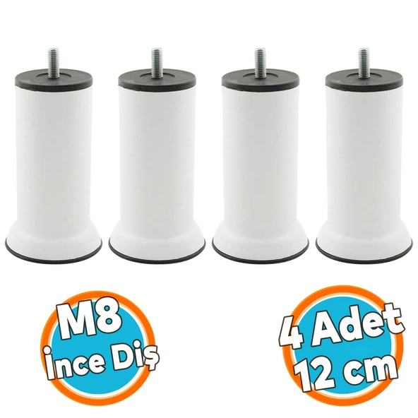 Mobilya Metal Yatak Kanepe Baza Koltuk Orta Destek Ayağı M8 Civata Beyaz Metal Ayak 12 Cm 4 Adet - Resim 2