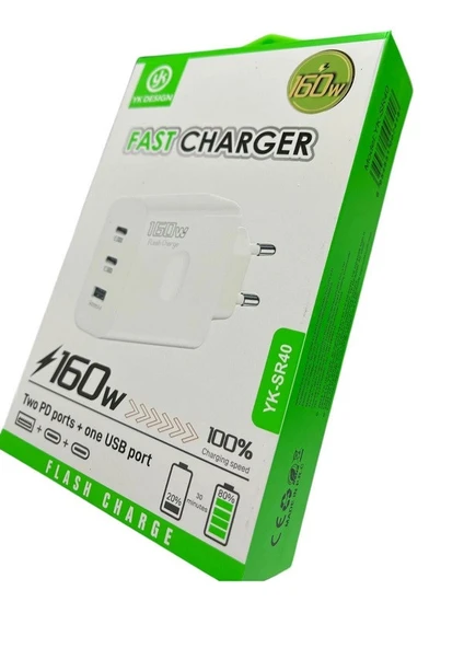 YK Design YK-SR40 160W USB+PD Şarj Başlığı BEYAZ