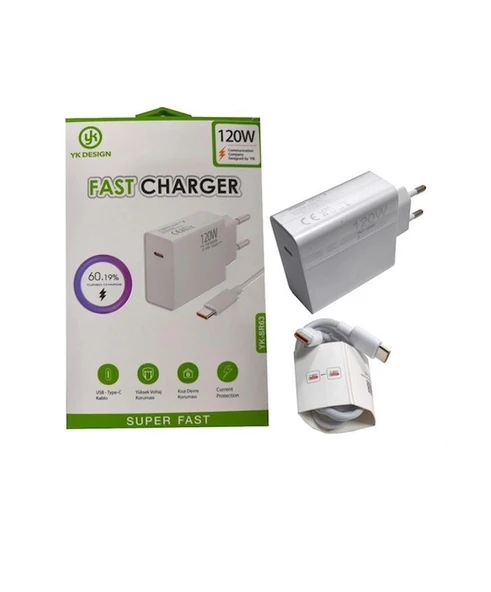 YK Design YK-SR63 120W PD Şarj Başlığı ve TypeC-TypeC Kablo