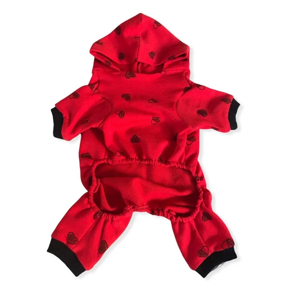 Darky Hearts Kırmızı Kapşonlu Penye Köpek Tulumu - 7