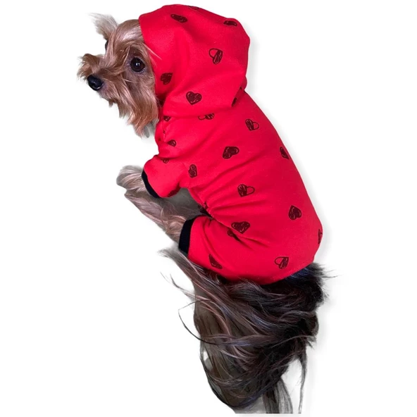 Darky Hearts Kırmızı Kapşonlu Penye Köpek Tulumu - 2