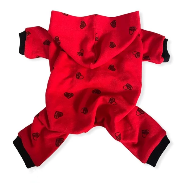 Darky Hearts Kırmızı Kapşonlu Penye Köpek Tulumu - 6