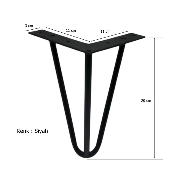 4 Adet Çubuk Ayak Metal 20 cm Siyah Mobilya Koltuk Ayağı - 3