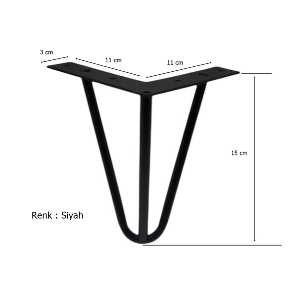 4 Adet Çubuk Ayak Metal 15 cm Siyah Mobilya Koltuk Ayağı - Resim 3