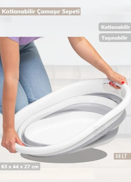 Çamaşır Sepeti Katlanır Sele Silikon Sepet Büyük Boy 38 Lt. - 4