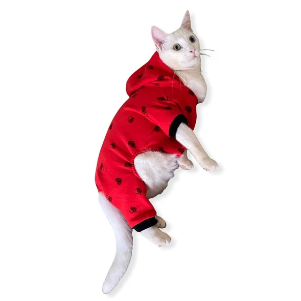Darky Hearts Kırmızı Kapşonlu Penye Kedi Tulumu - 2