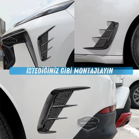 Üniversal Her Araca Uyumlu Piano Black Esnek Tampon Kaput Çamurluk Venti Izgarası Spor Görünümlü 1.Sınıf İthal Sağ Sol 2 Adet - 2