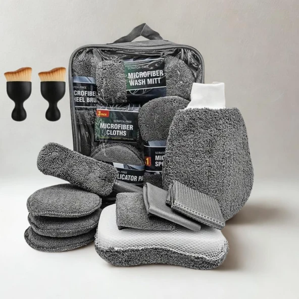 Polham 11 Parça Araba, Motorsiklet İç ve Dış Detaylı Temizleme Seti, Yıkama Ve Kurulama Seti, Bakım Seti