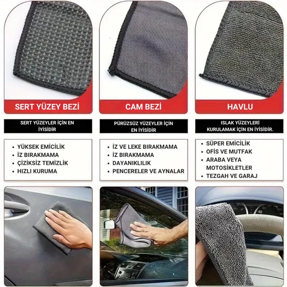 Polham 11 Parça Araba, Motorsiklet İç ve Dış Detaylı Temizleme Seti, Yıkama Ve Kurulama Seti, Bakım Seti - 4