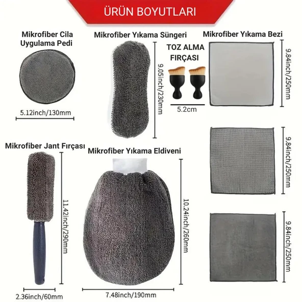 Polham 11 Parça Araba, Motorsiklet İç ve Dış Detaylı Temizleme Seti, Yıkama Ve Kurulama Seti, Bakım Seti - 5