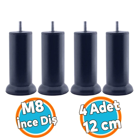 Mobilya Kanepe Yatak Baza Koltuk Destek Ayağı M8 Civata Metal İnce Diş Ayak 15 cm Antrasit 4 Adet ürün görseli