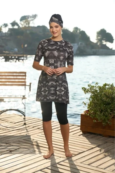 Estiva 25833 Kısa Kol Havuz Yarı Tesettür Mayo - Resim 4