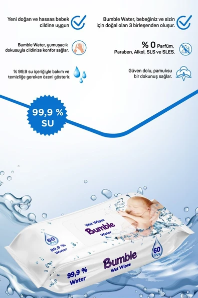 BUMBLE ISLAK MENDİL 60 LI (WATER WİPES) x12 - 6