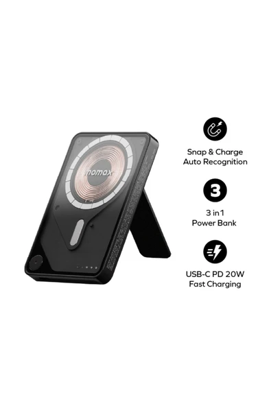 MOMAX Power X Pro Magnetic Wireless 5000mAH SİYAH