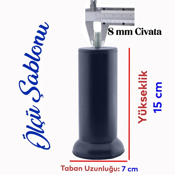 Mobilya Kanepe Yatak Baza Koltuk Destek Ayağı M8 Civata Metal Yükseltici İnce Diş Ayak 15 cm Antrasit 4 Adet - Resim 2