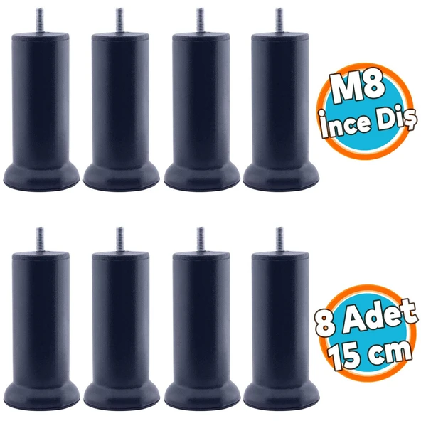 Mobilya Kanepe Yatak Baza Koltuk Destek Ayağı M8 Civata Metal Yükseltici İnce Diş Ayak 15 cm Antrasit 4 Adet ürün görseli