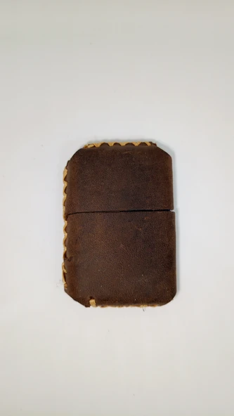 Hakiki Deri Kılıflı Benzinli Zippo Tarzı Çakmak - Kahverengi - 5