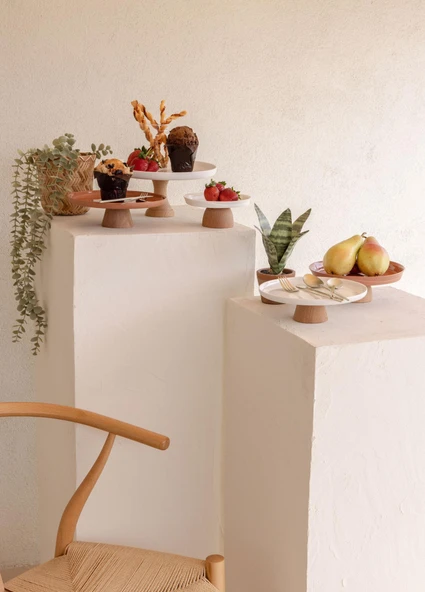 The Mia Limoges Ahşap Ayaklı Tabak Beyaz 21x7 cm - Resim 8