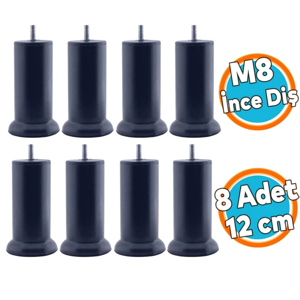 Mobilya Kanepe Yatak Baza Koltuk Destek Ayağı M8 Civata 12 cm Antrasit Gri Metal İnce Diş Ayak 8 Adet ürün görseli