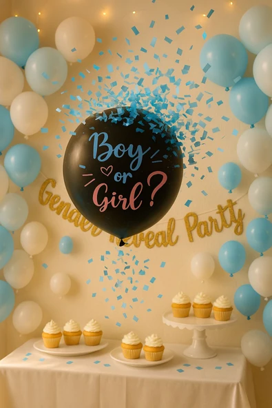 Doğa Parti Evi Cinsiyet Belirleme 18 Inc Konfetili Mavi Balon 1 Adet