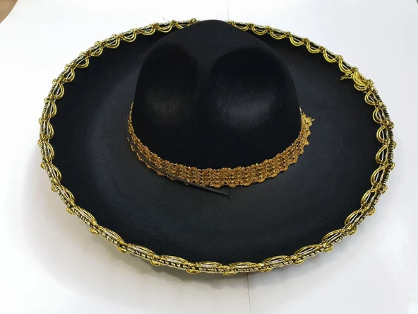 Altın Renk Şeritli Meksika Mariachi Latin Şapkası 55 cm Çocuk - 3