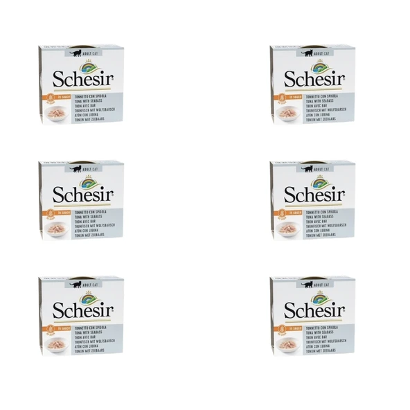 Schesir Soslu Ton Balıklı ve Levrek Etli Yetişkin Kedi Konservesi 70 Gr (6 Adet)