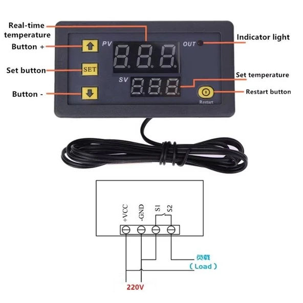 W3230 Ac 220v Dijital Termostat Sıcaklık Kontrol Cihazı (220 Ac ile Çalışır) - 3