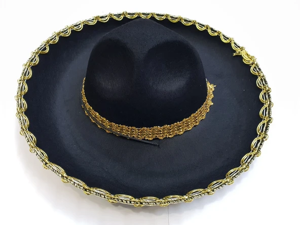 Altın Renk Şeritli Meksika Mariachi Latin Şapkası 55 cm Çocuk - 2