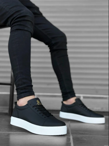 ET0104 Bağcıklı Siyah Cilt  Spor Klasik Erkek Ayakkabı - Resim 3