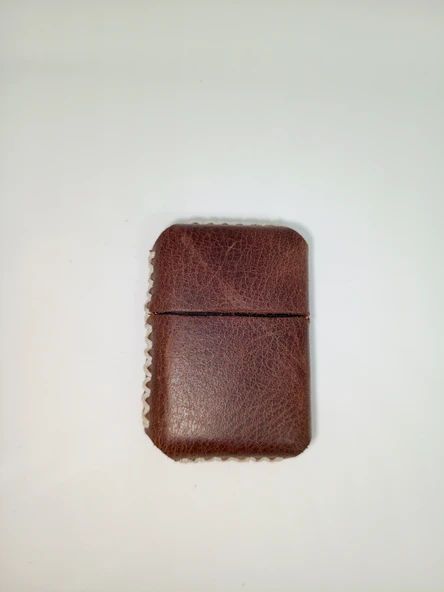 Hakiki Deri Kılıflı Benzinli Zippo Tarzı Çakmak - Kahverengi - 5