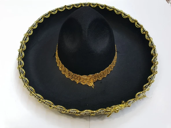 Altın Renk Şeritli Meksika Mariachi Latin Şapkası 55 cm Çocuk - 4