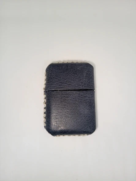 Hakiki Deri Kılıflı Benzinli Zippo Tarzı Çakmak - Lacivert - 5