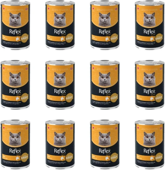 Reflex Plus GRAVY Sos İçinde Et Parçacıklı Dana Etli Yetişkin Kedi Konservesi 400 Gr (12 Adet)